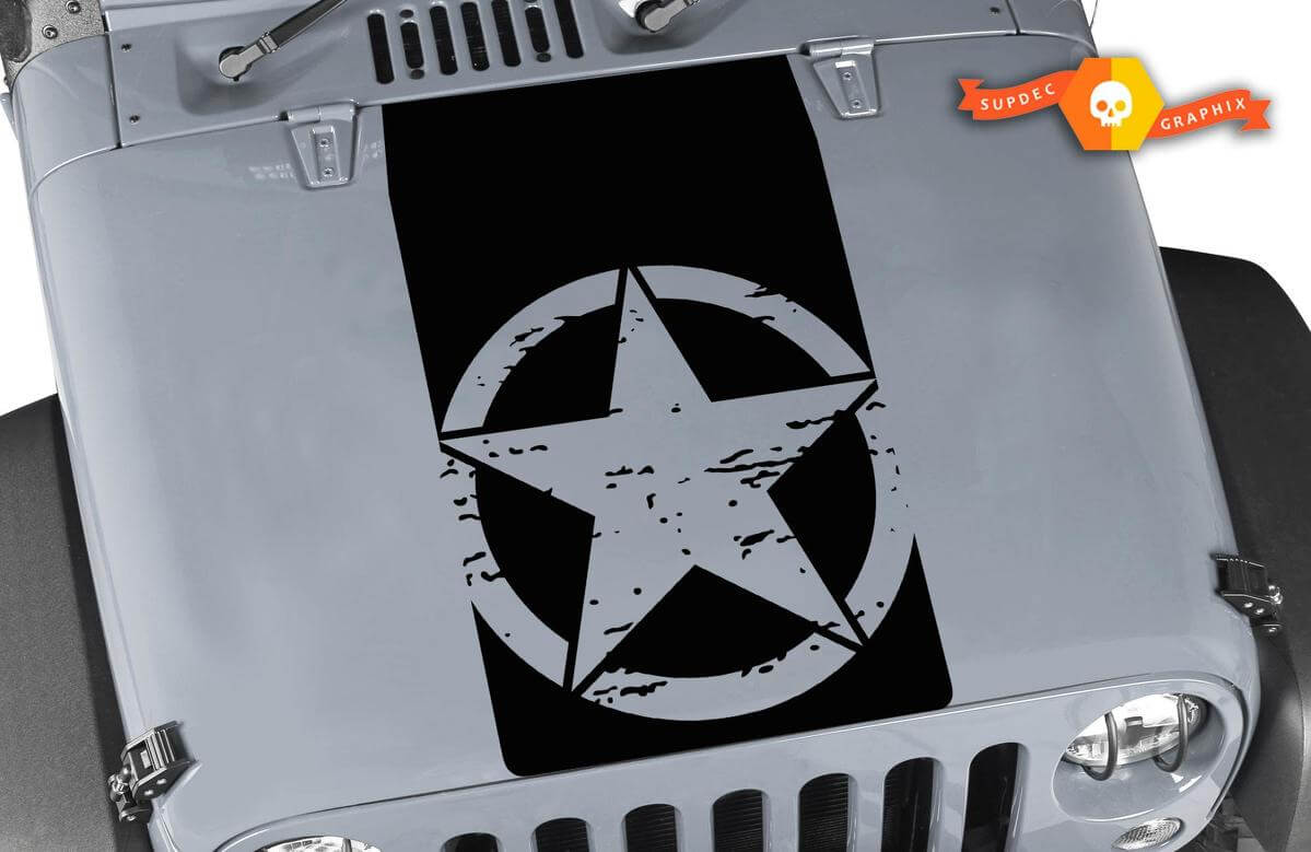 Versleten Militair Ster Zwarte Hood Viniel Sticker voor Jeep Wrangler