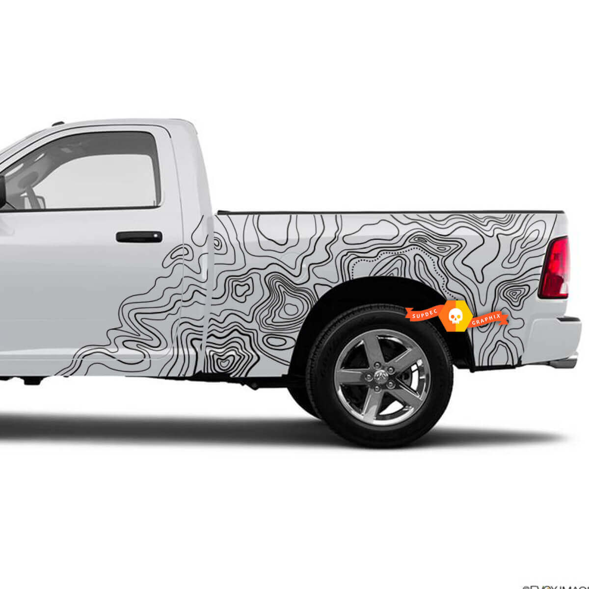 Topografische Kaartstijl Zijvinyl Decal Sticker voor Dodge Ram 1500