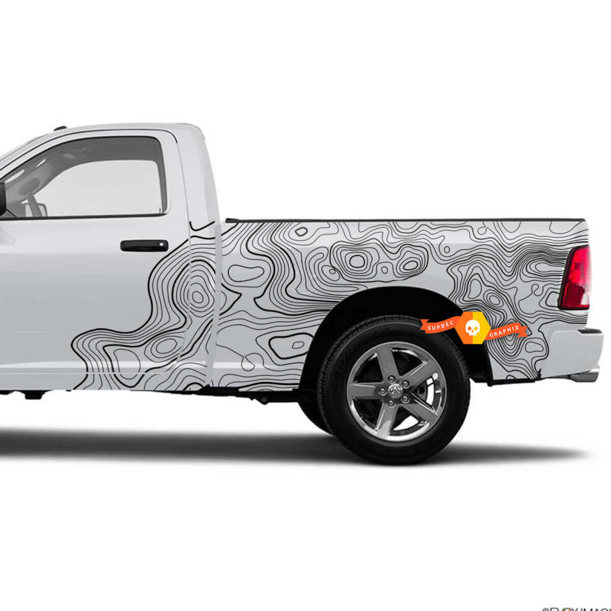Topografische kaart portierenschermen vrachtwagen vinyl sticker decal graphic 2 voor Dodge Ram