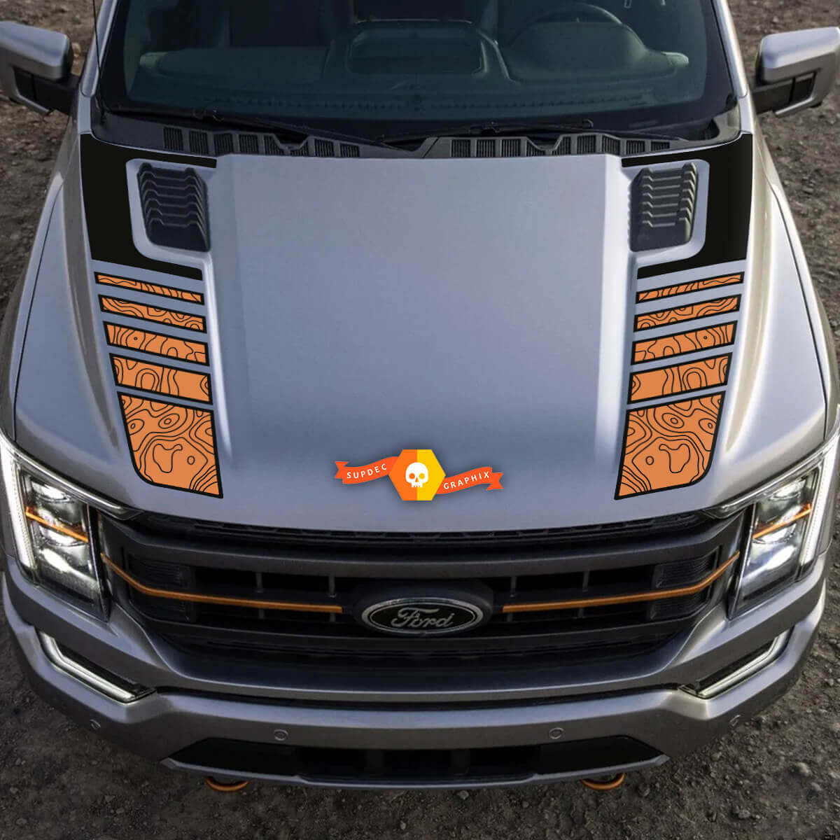 Musclecar truck Tremor Pickup Hood Graphics topografische kaart Musclecar Vinyl Stickers Decals 2 kleuren
