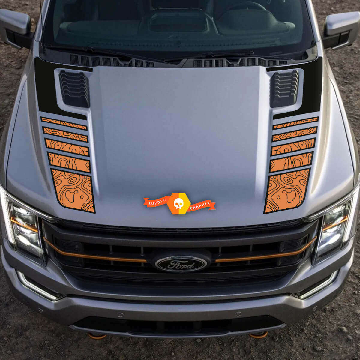Topografische Kaart Dubbele Motorkap Strepen Vinyl Stickers voor Musclecar truck Tremor