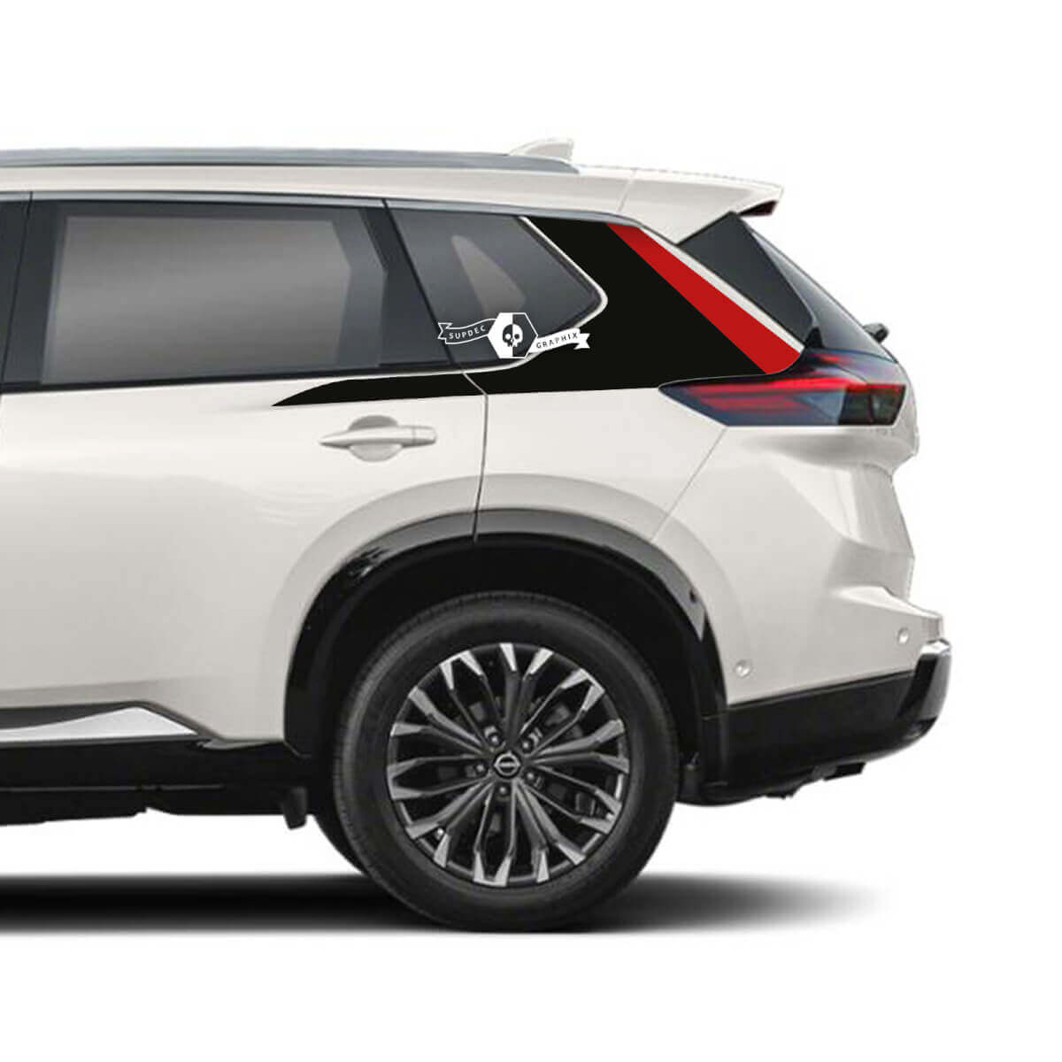 Paar Nissan Rogue zijdeur rockerpaneel achterspatbord strepen sticker sticker vinyl grafisch 2 kleuren
