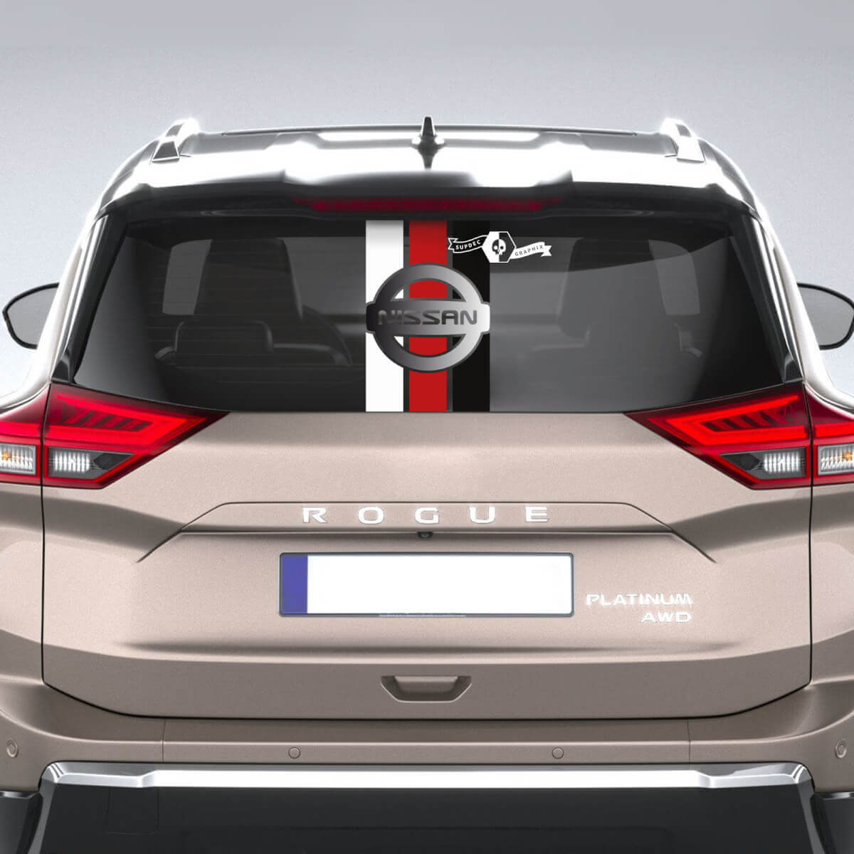 Achterruitsticker voor Nissan Rogue Vinylsticker Grafische Tri-kleuren Strepen
