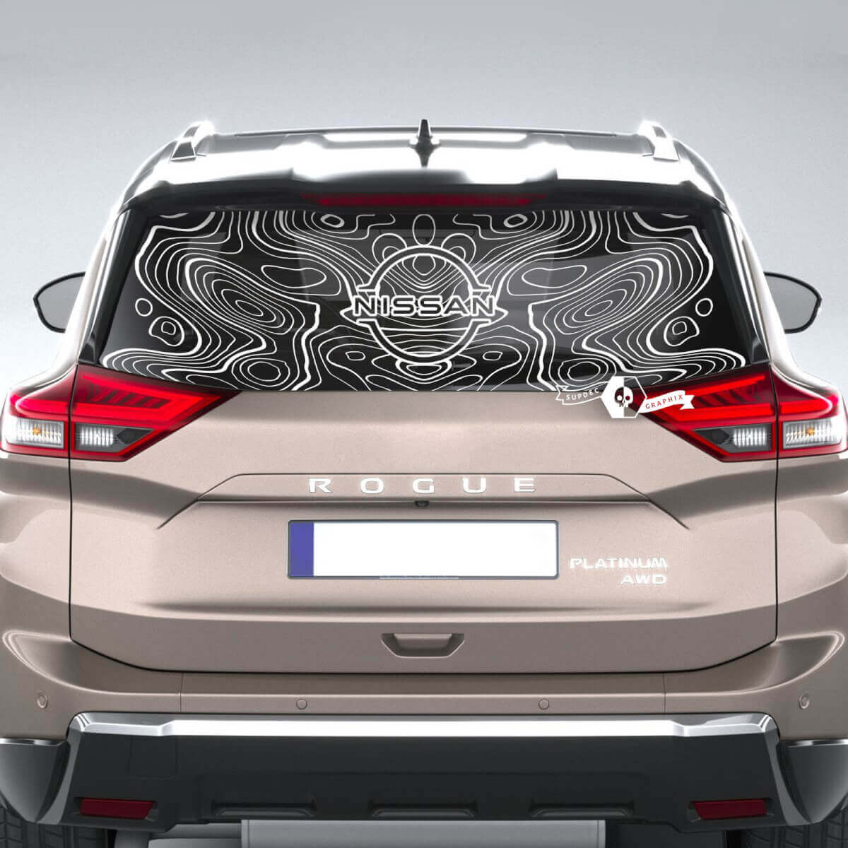 Achterruitsticker voor Nissan Rogue met topografische kaart vinyl sticker grafisch
