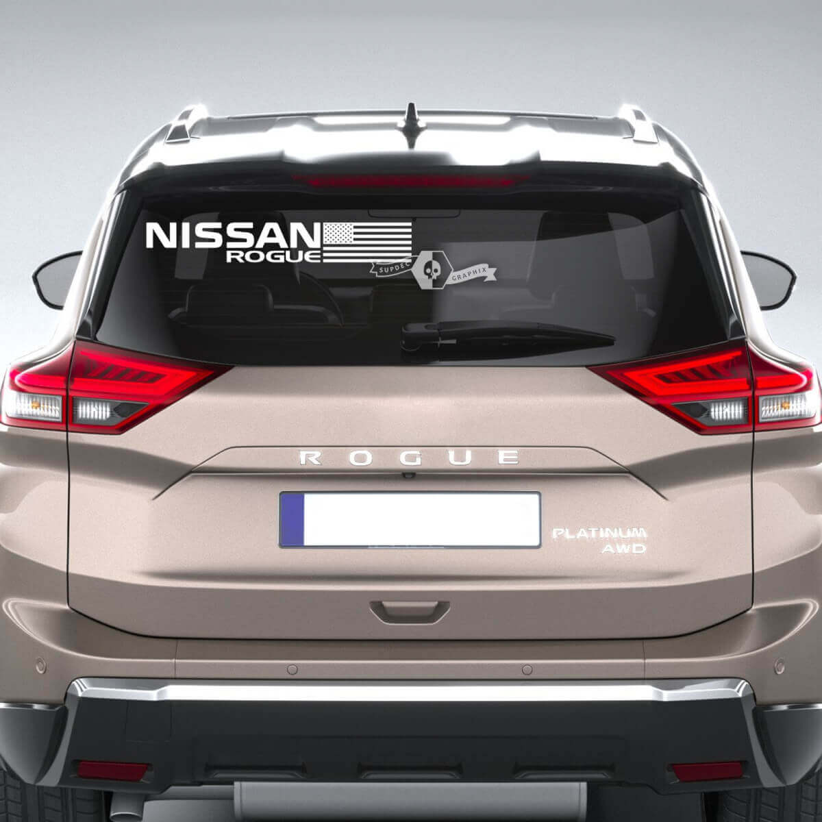 Merklettering & USA-vlag achterraam vinyl decal sticker voor Nissan Rogue