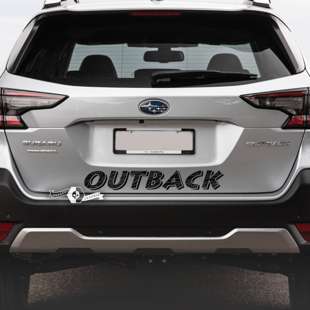 Suba Outback achterste topografische kaart vinyl sticker sticker afbeelding
