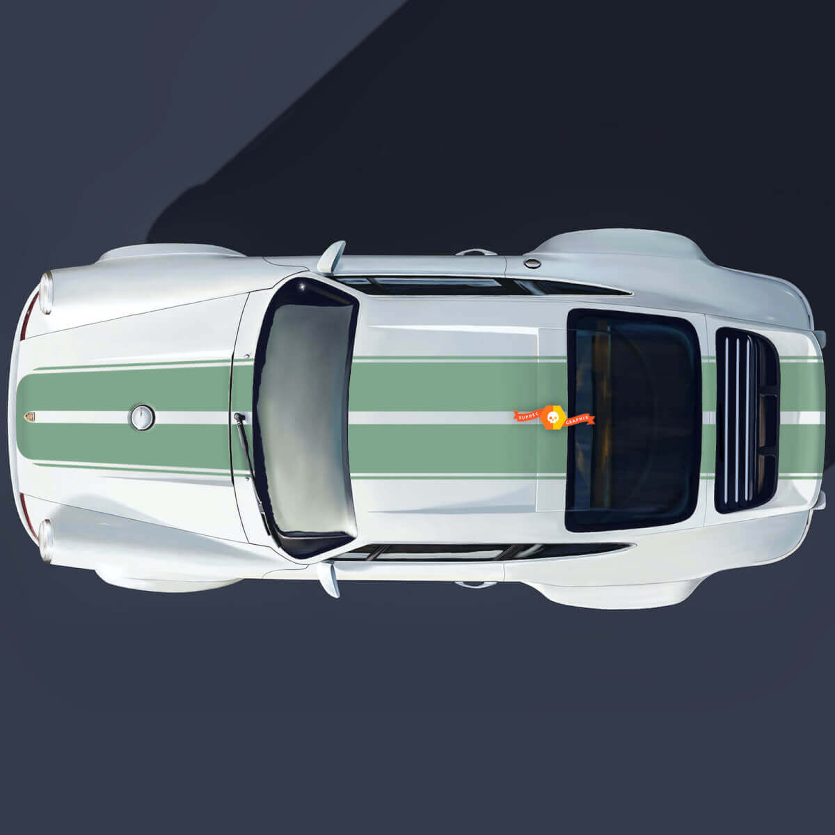 Porsche 964 Singer Turbo Study Style met brede centrale strepen
