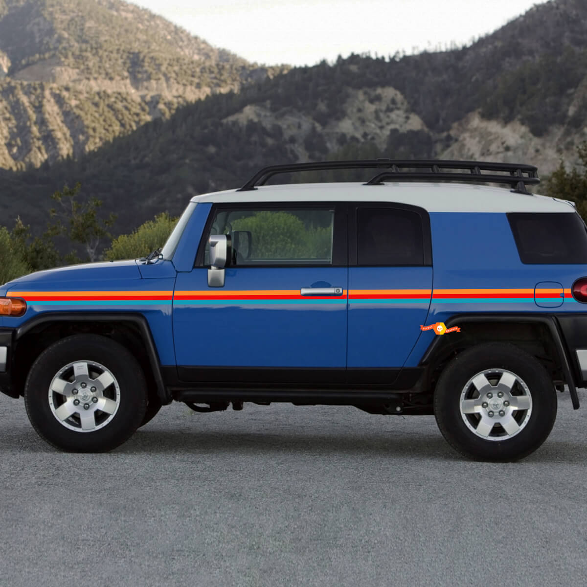 Drie kleuren strepen voor Toyota FJ Cruiser zijdeuren sticker
