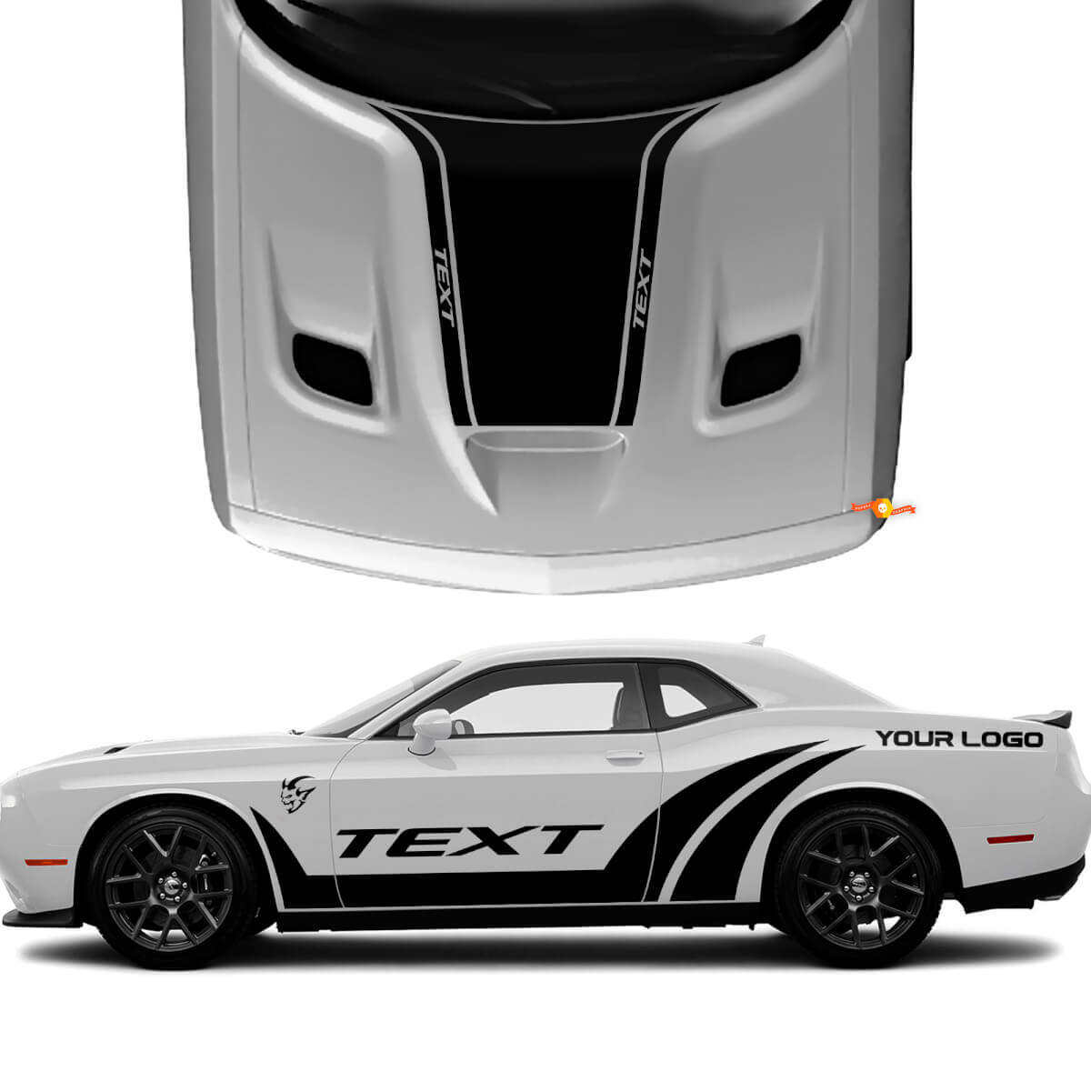 SRT-stijl Custom Zij- en Motorkapstrepen Vinyl Decal Kit voor Dodge Challenger
