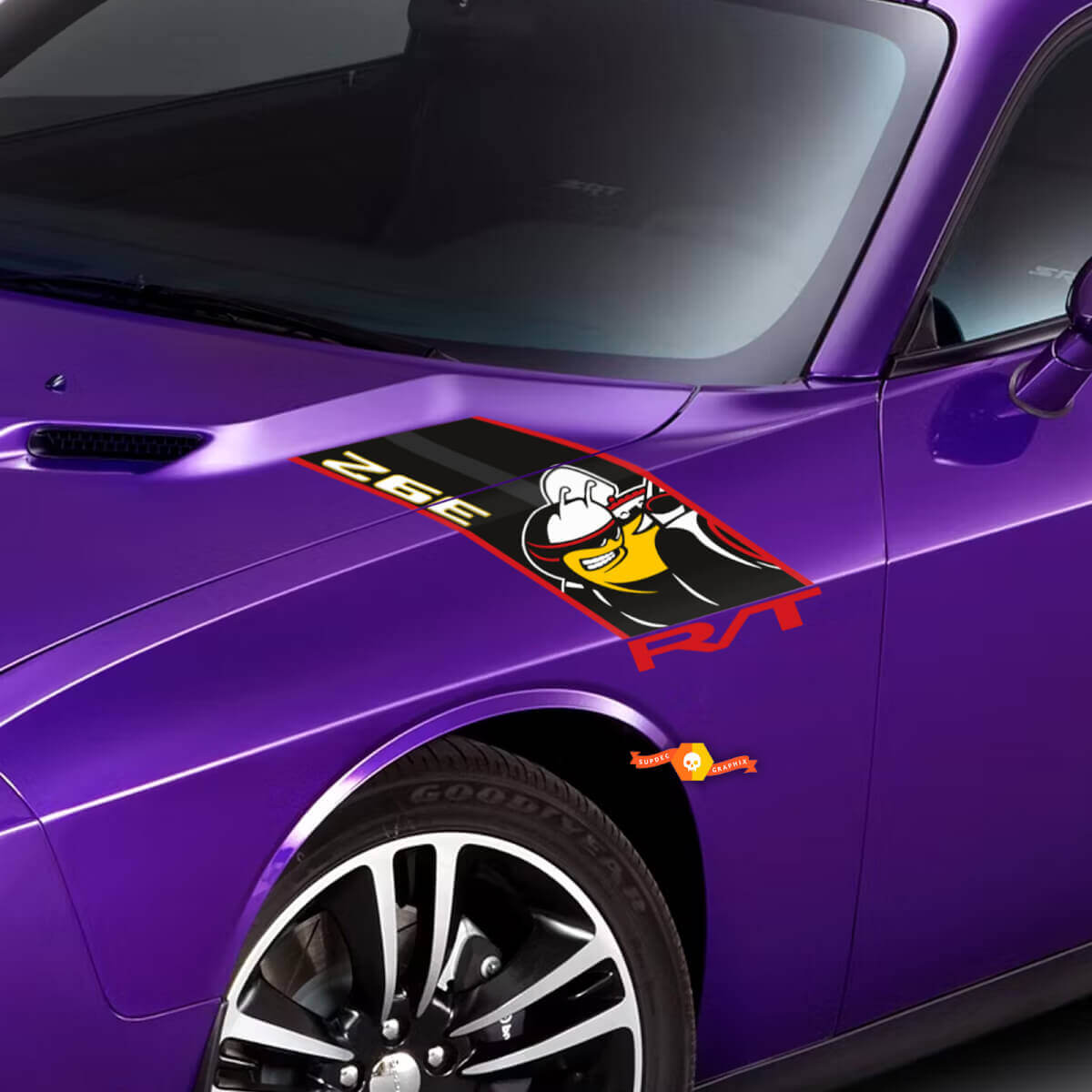 Hash Marks Motorkapgraphics Vinylstickers voor Dodge Challenger 2008-2014