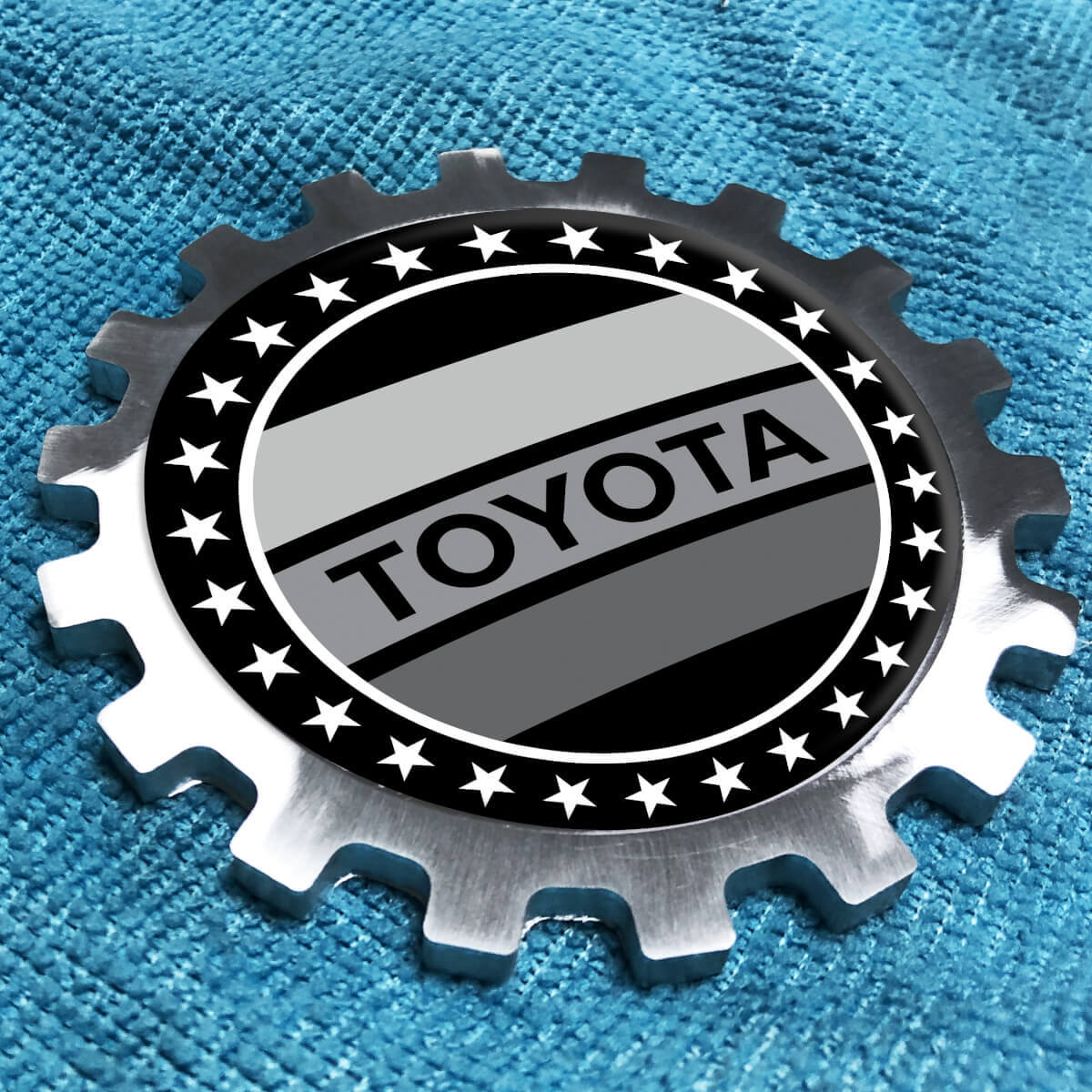 Toyota grijze vintage metalen aluminium badge nachtkastje versnellingsembleem aluminium
