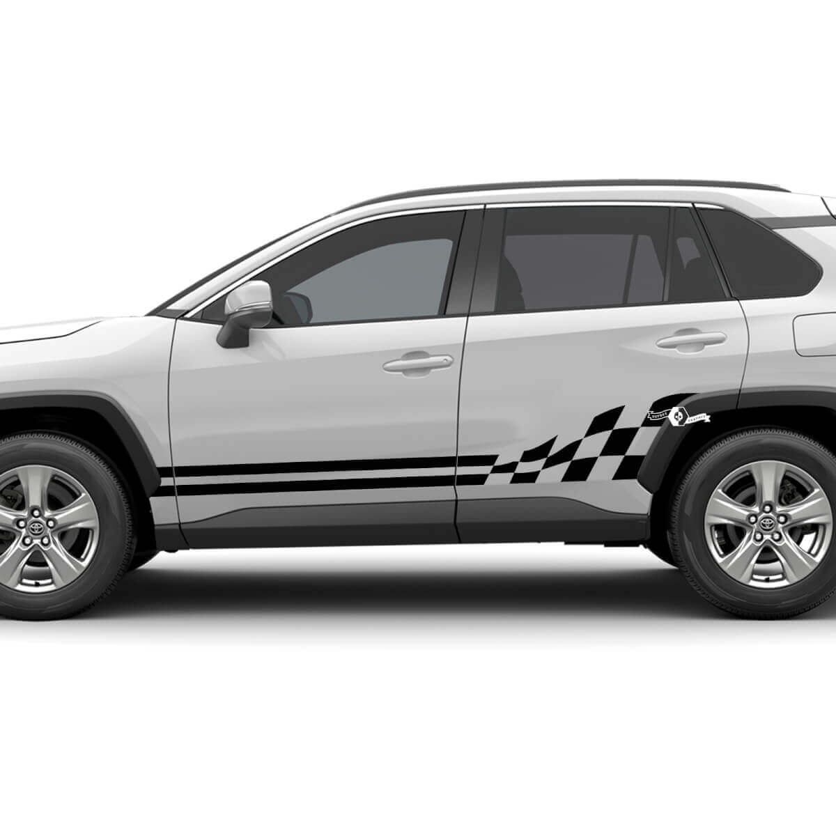 Zijpaneel rocker paneel geruite vlag grafische stickerkit past op Toyota RAV4 vinylsticker
