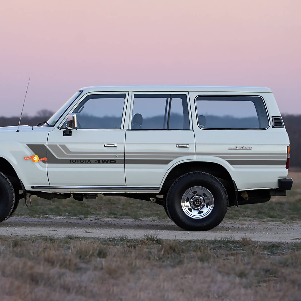 Retro grijze strepen 4WD zijdeuren Vinyl stickers Stickers voor 1988 Toyota Land Cruiser
