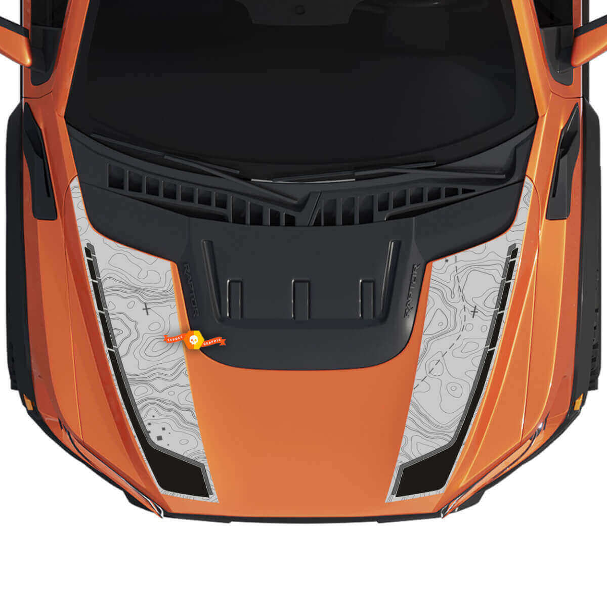 Kap Topografische Kaart Strepen Vinyl Decal Graphics Sticker Kit 2 voor Musclecar truck power truck
