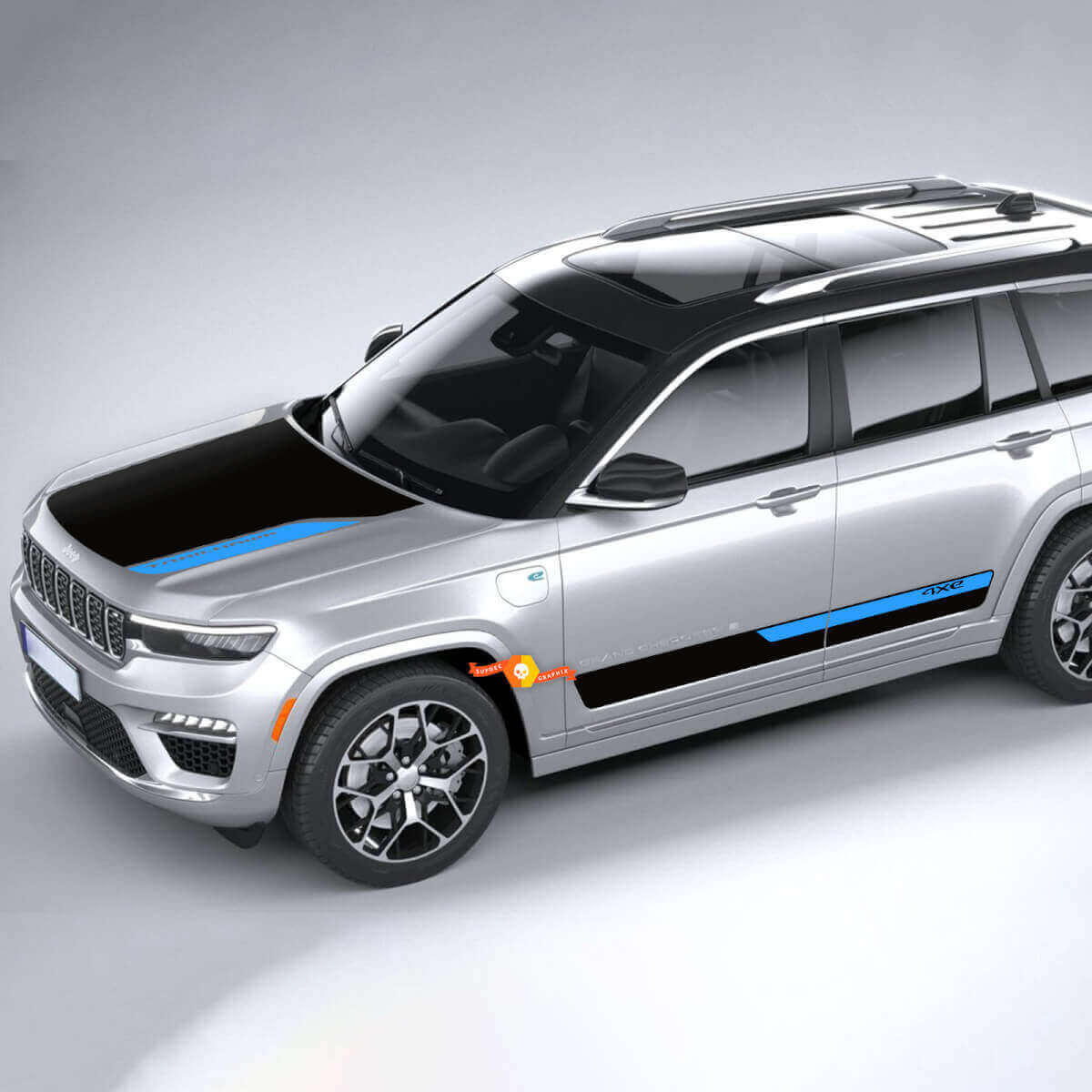 4xe Motorkap- en Zijdeurgebruiksgrafieken Decal Kit voor Jeep Grand Cherokee