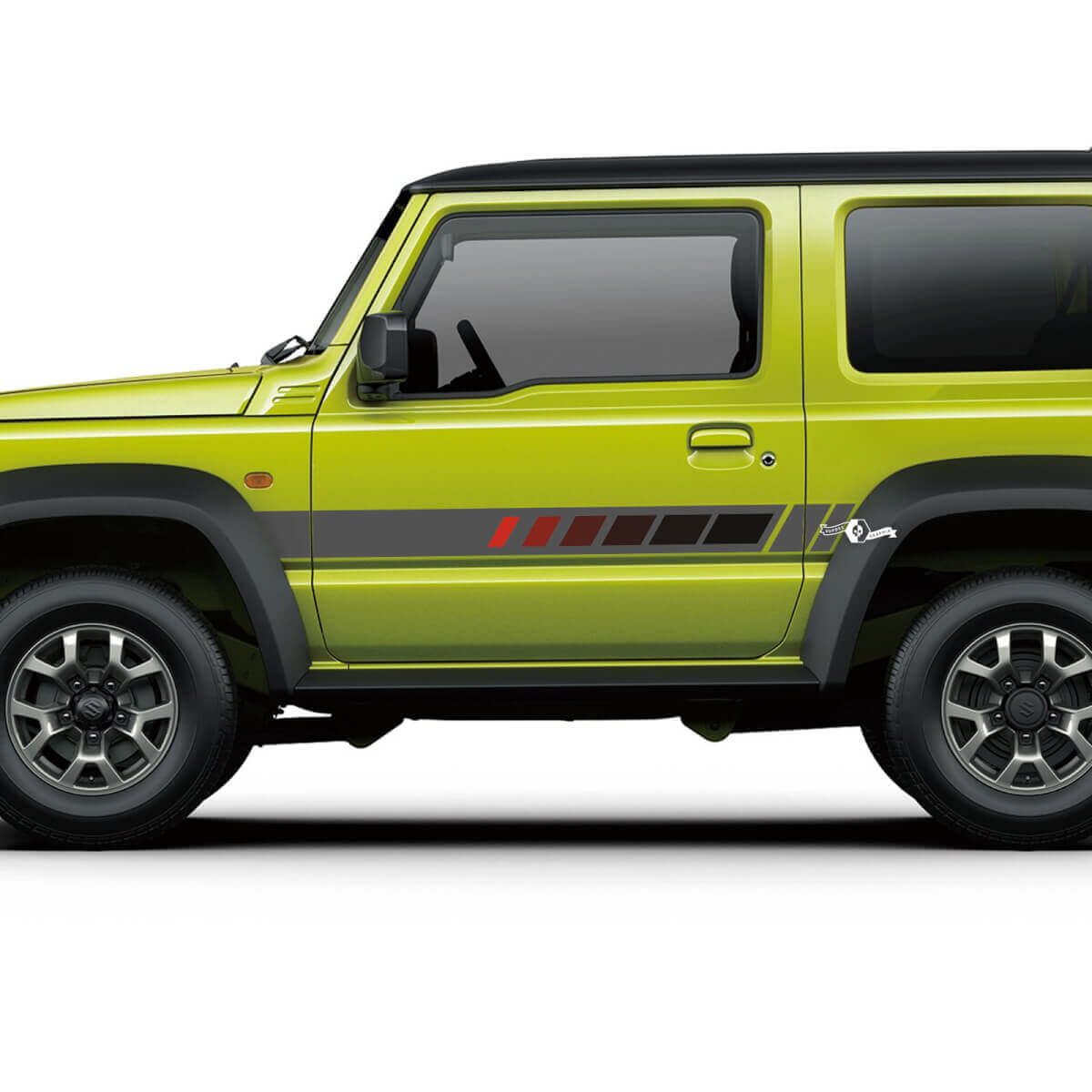 Suzuki JIMNY Side Zwart Grijs Rood Retro Strepen sticker sticker graphics
