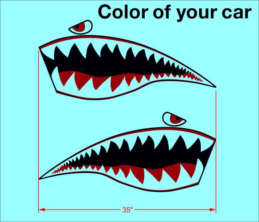 Paar Warhawk Sticker Decal Vinyl Flying Tiger Shark Teeth Jet Bite War Hawk