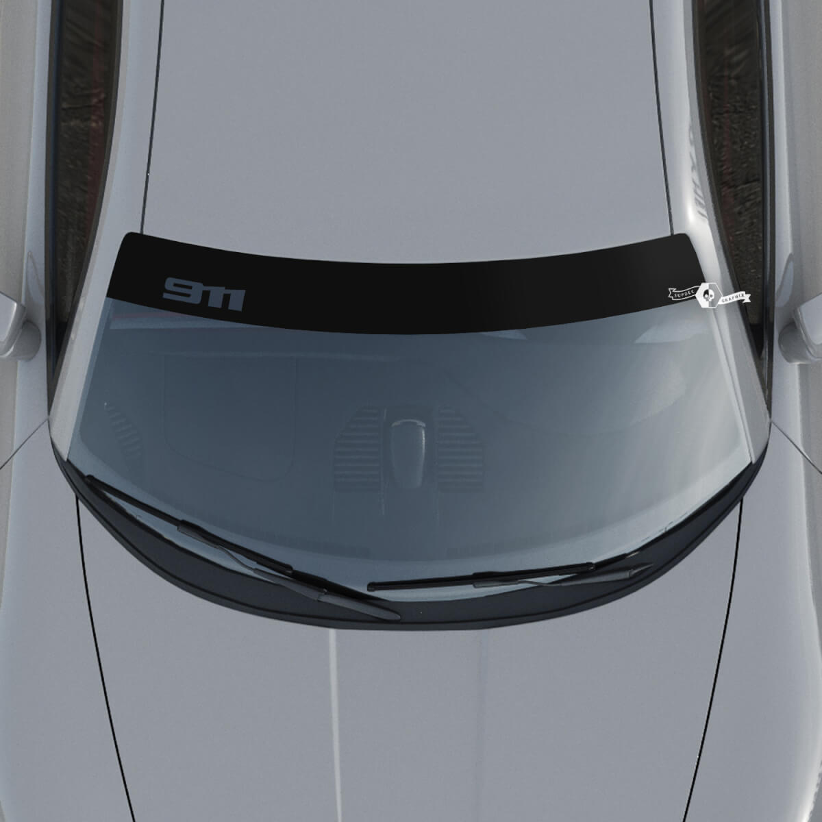 Porsche 911 Logo voorruit met achtergrondstrepen Kit stickersticker
