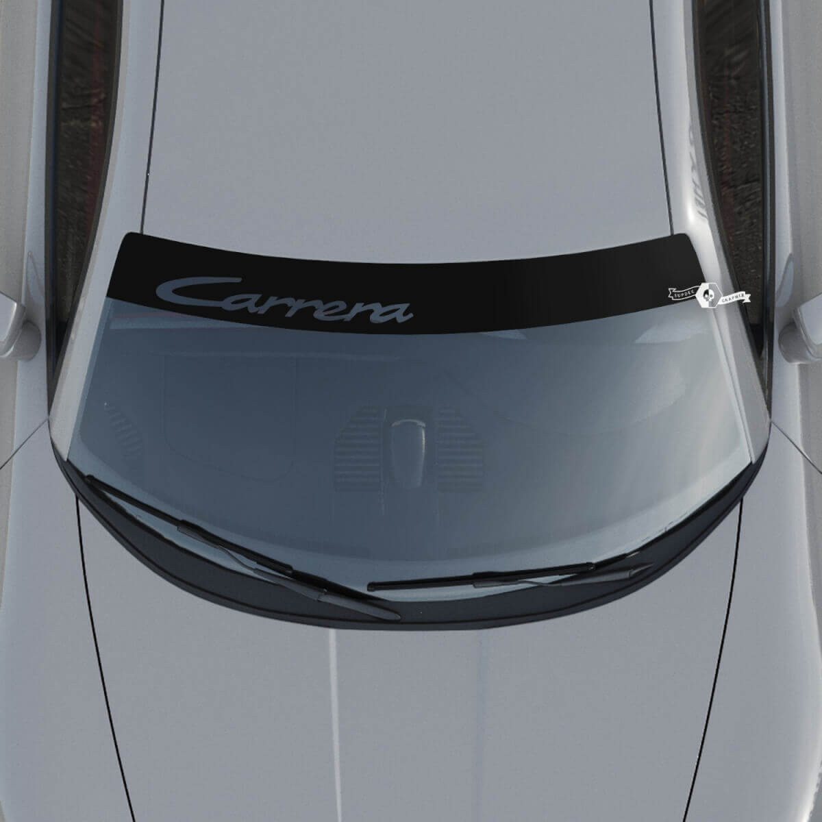 Porsche Carrera Logo Voorruit met Achtergrondstrepen Kit Sticker
