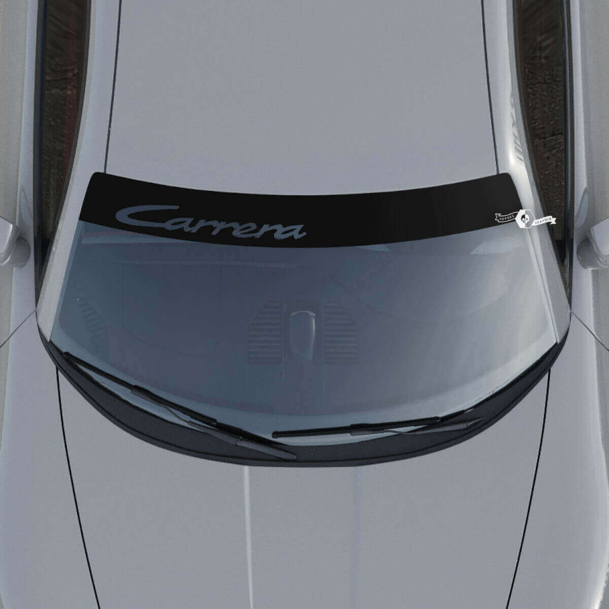 Porsche Carrera Logo Voorruit met Achtergrondstrepen Kit Sticker
