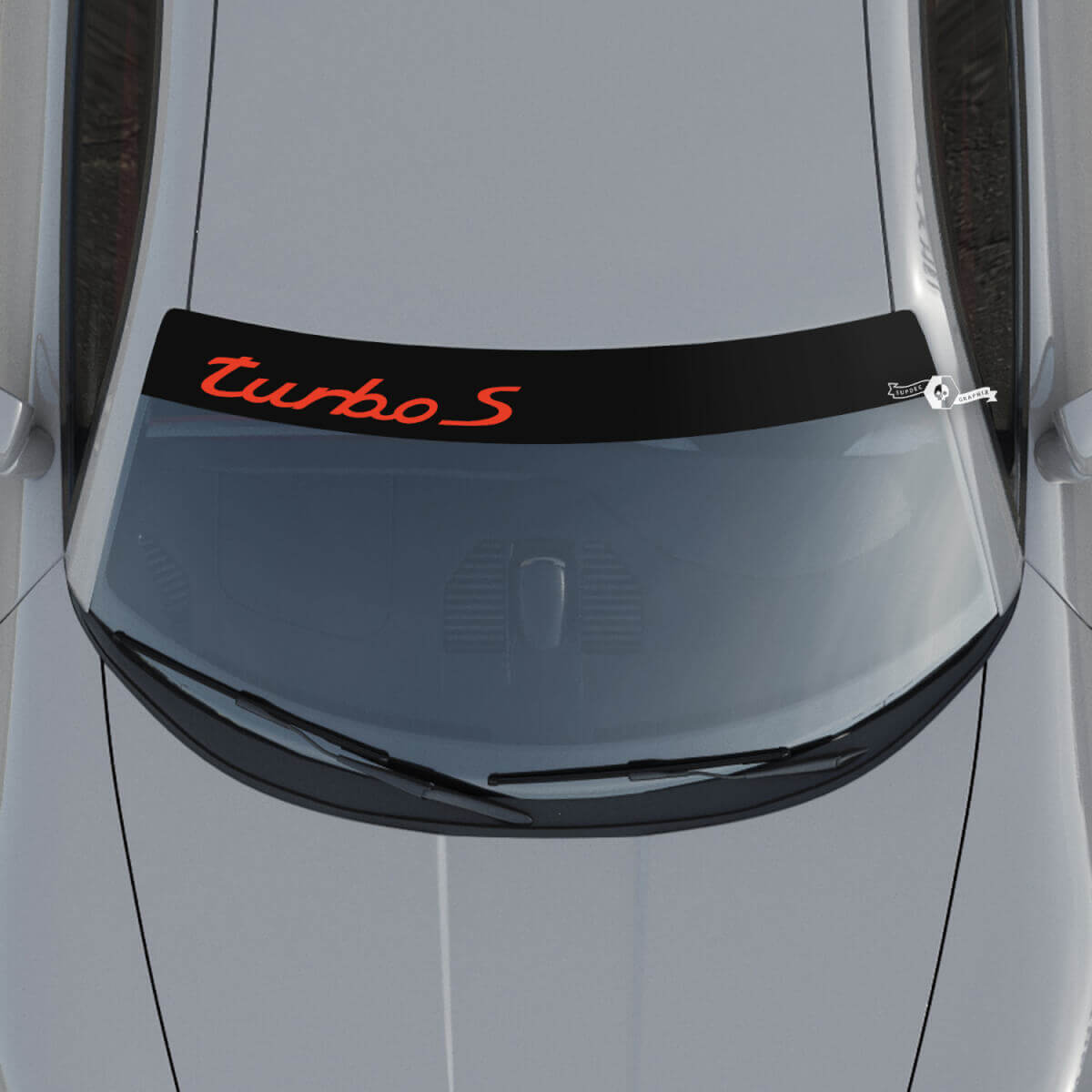 Porsche Turbo S-logo voorruit met achtergrondstrepen Kit stickersticker 2
