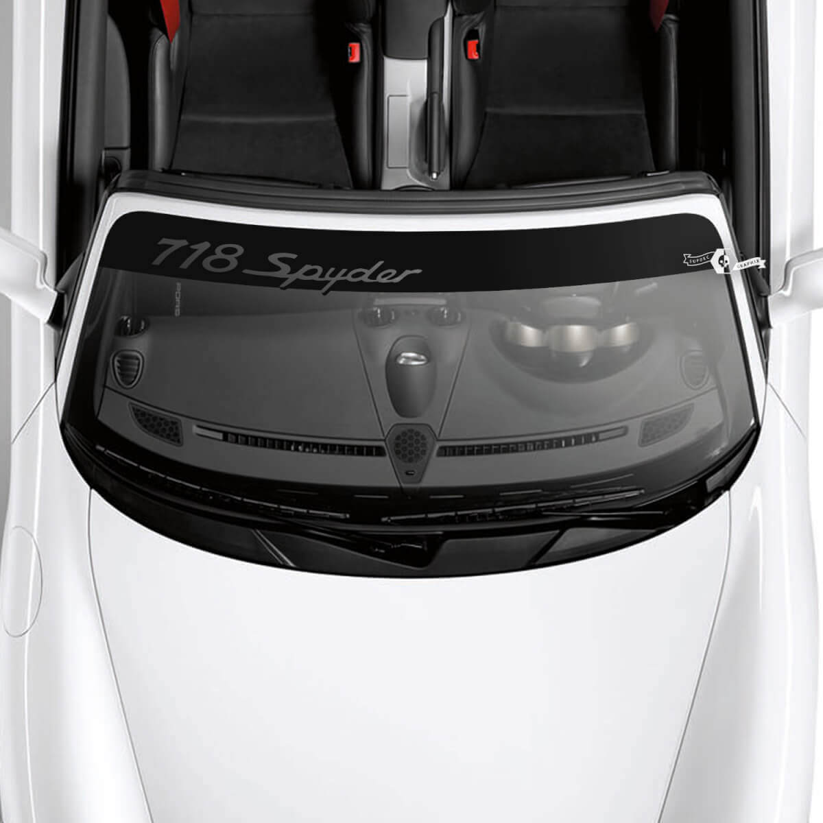 Porsche 718 Spyder Logo voorruit met achtergrondstrepen Kit stickersticker
