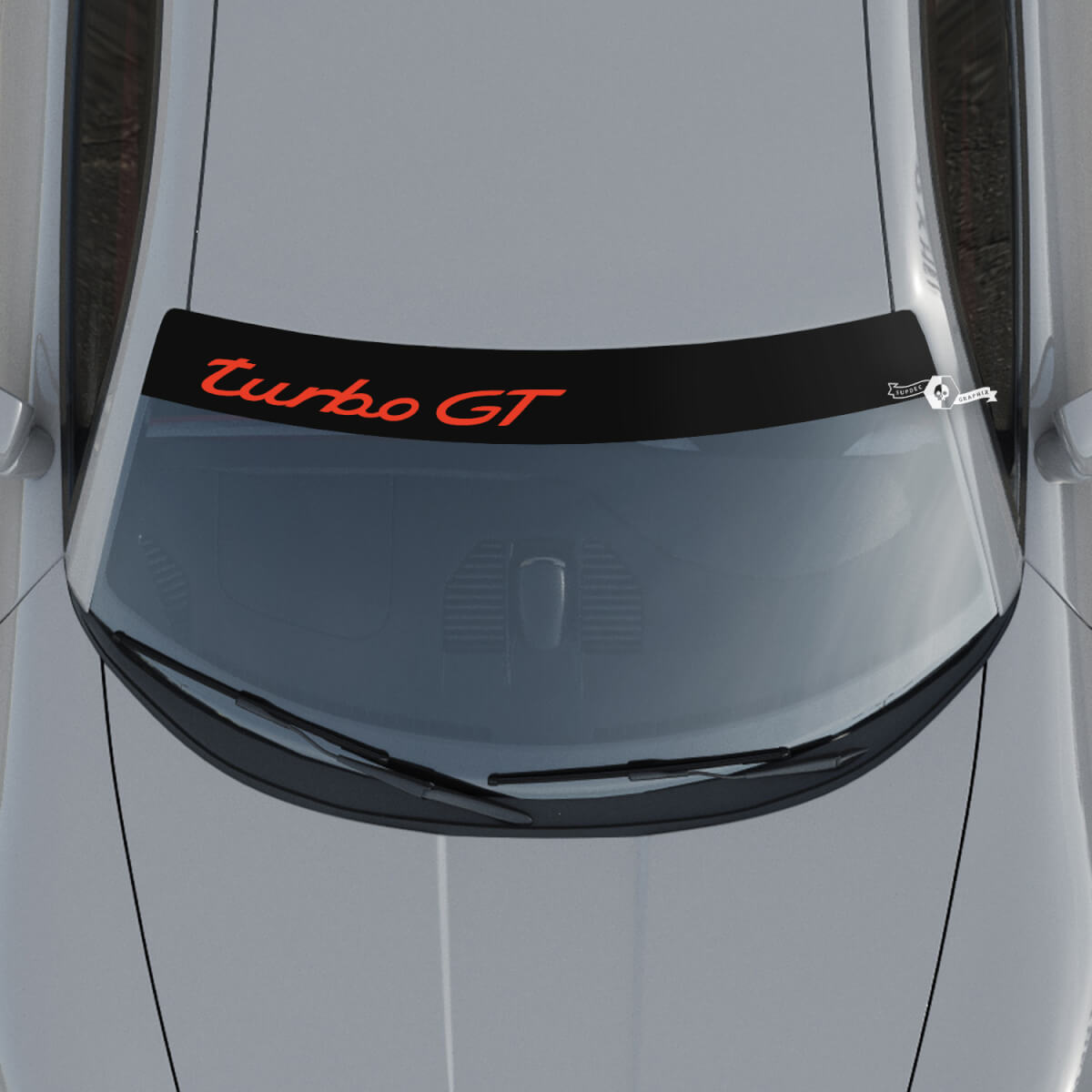 Porsche Turbo GT-logo voorruit met achtergrondstrepen Kit stickersticker
