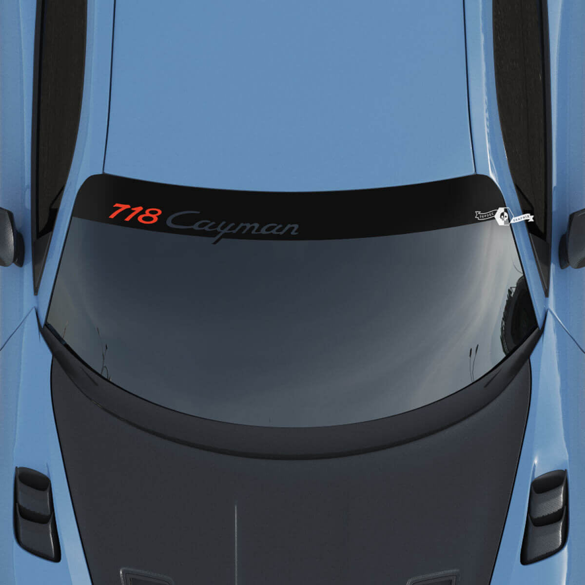 Porsche 718 Cayman Logo Voorruit met Achtergrondstrepen Kit Decal Sticker
