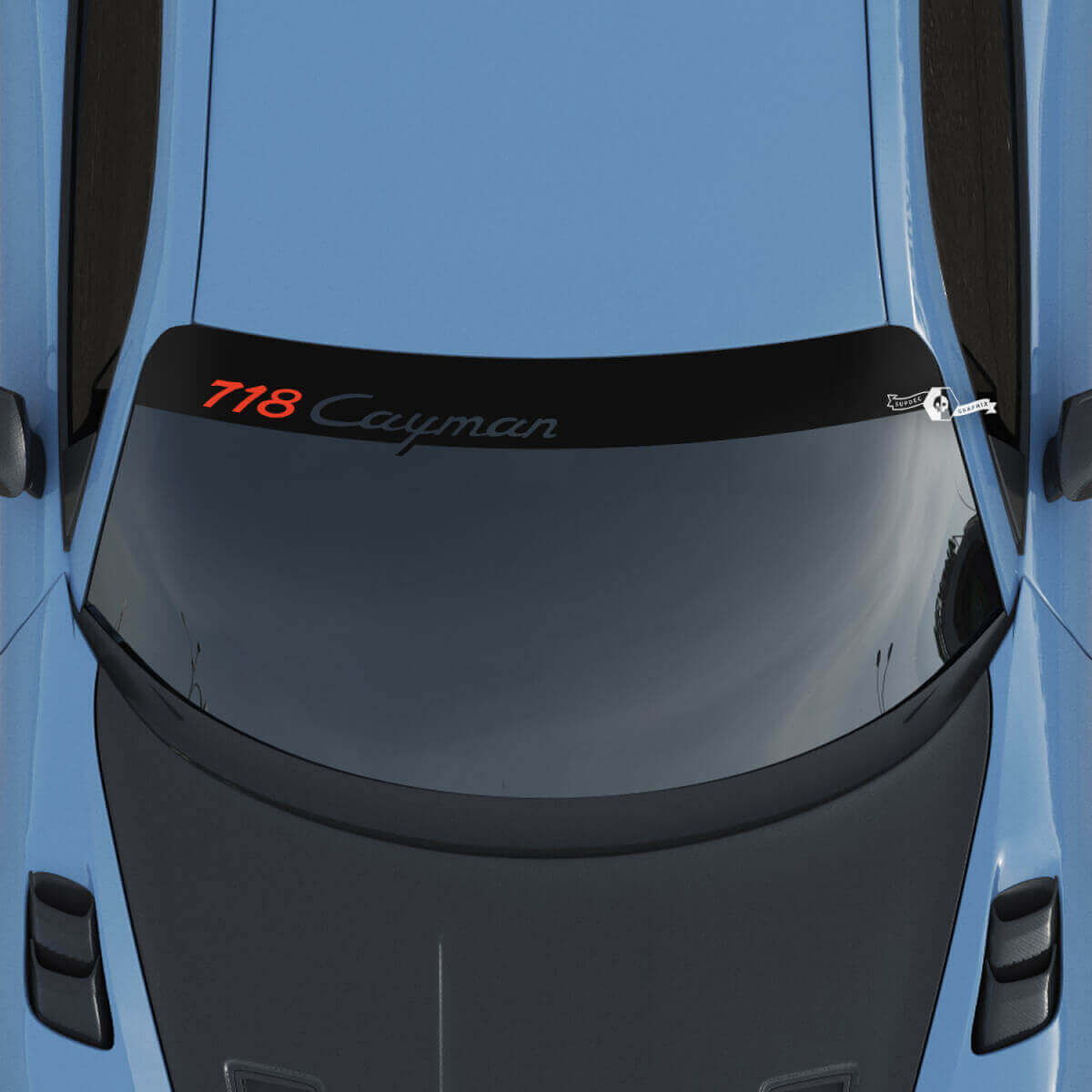 Porsche 718 Cayman Logo Voorruit met Achtergrondstrepen Kit Decal Sticker
