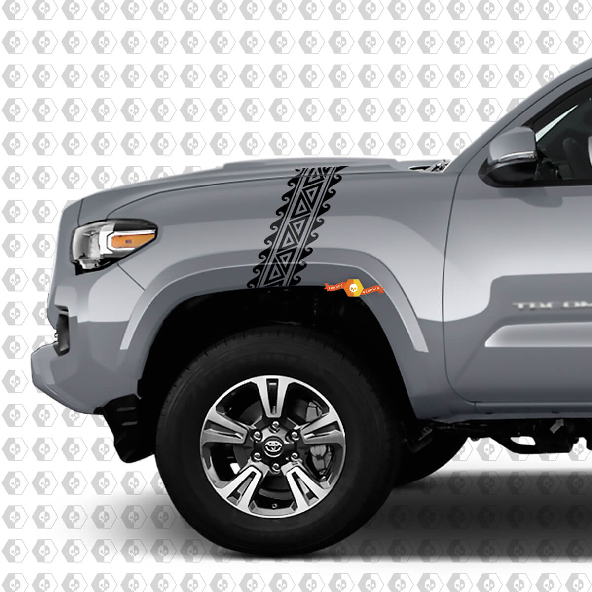 2x Fender Hood Polynesische stijl Toyota Tacoma SR5 TRD strepen vinyl stickers aan de zijkant
