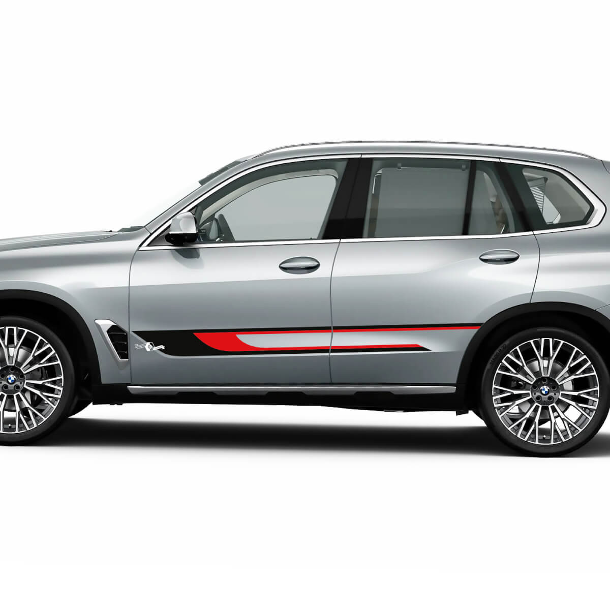 Aangepaste zijstreepstickerstickerset voor BMW X5 G05 - vinylafbeeldingen in twee kleuren
