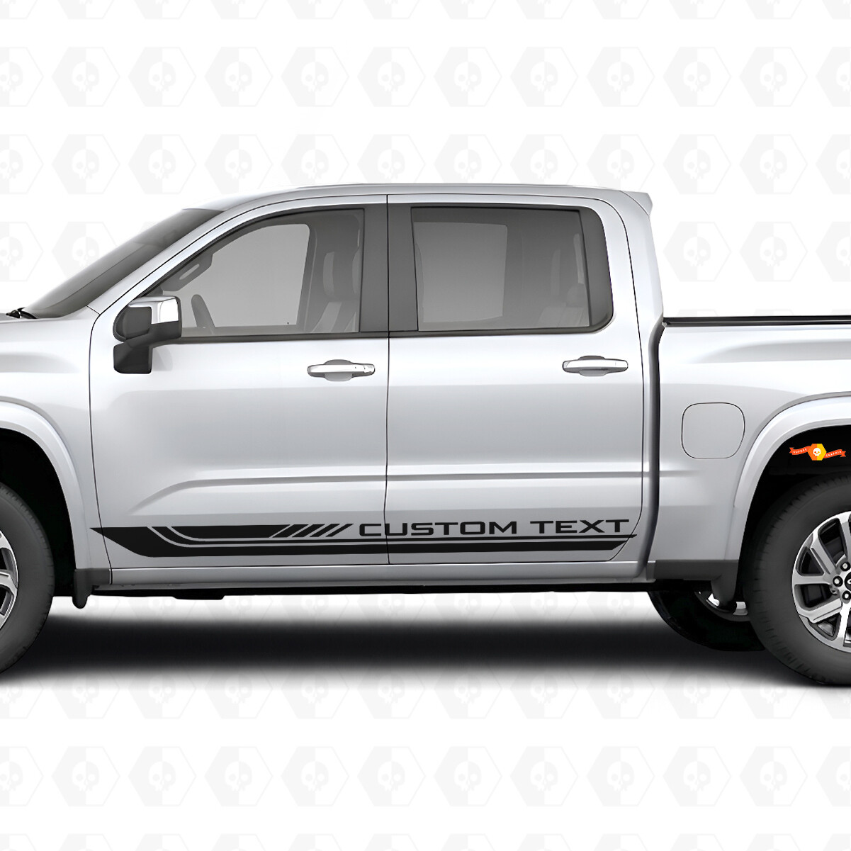 Aangepaste tekstframe deur- en dorpelvinylstrepen voor Chevrolet Silverado 1500 Next Generation 2027