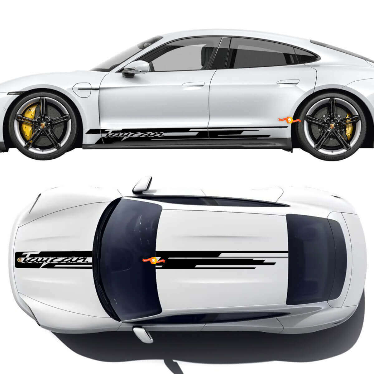 Porsche Taycan Zijkap Dak Kit Decoratieve Strepen met Taycan logo - Op maat gemaakte Vinyl Graphics Stickers
