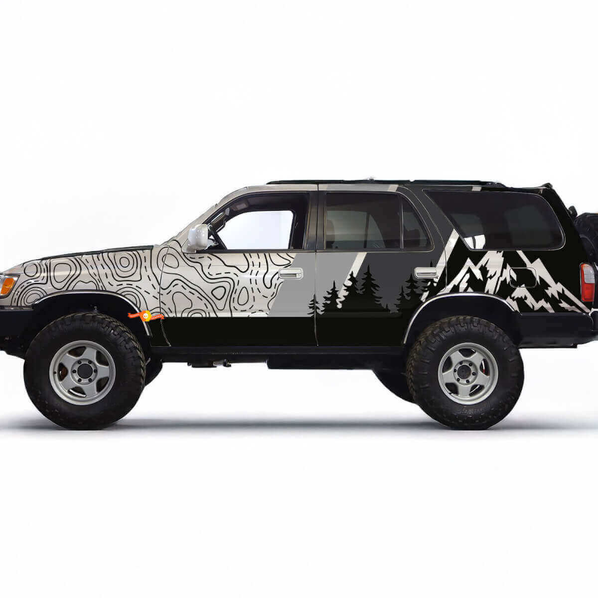Topografische kaart met bergen Retro TRD Vintage Strepen Stickers Decals - Aangepaste Grafische Wrap voor Toyota 4Runner TRD
