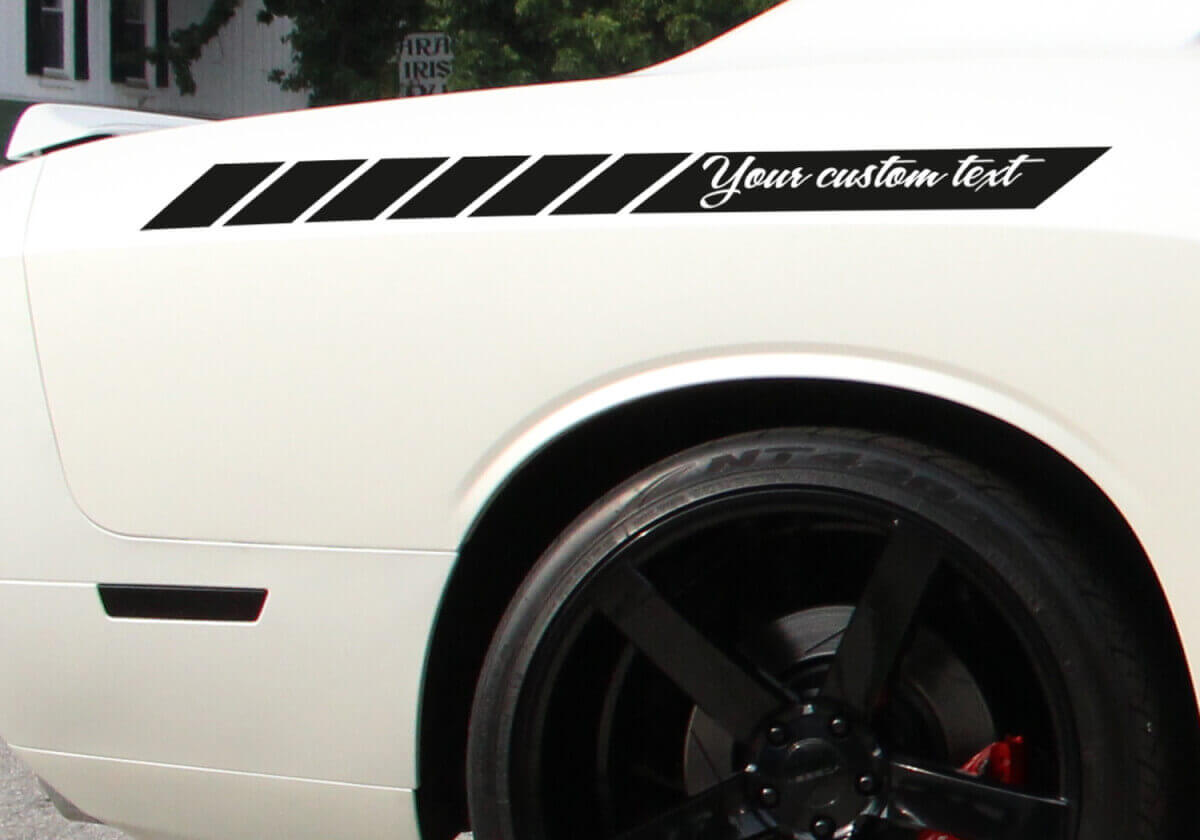 Aangepaste tekst zijkant racestreep vinyl stickers set voor auto's
