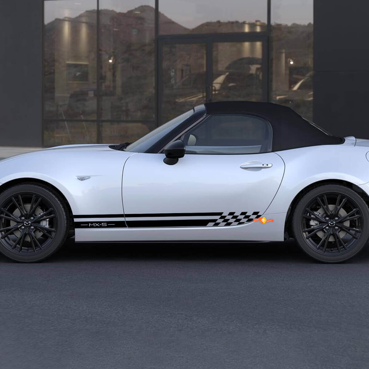 Mazda MX-5 Miata Side Checkered Stripe Decal Sticker - Aangepaste vinylsticker
