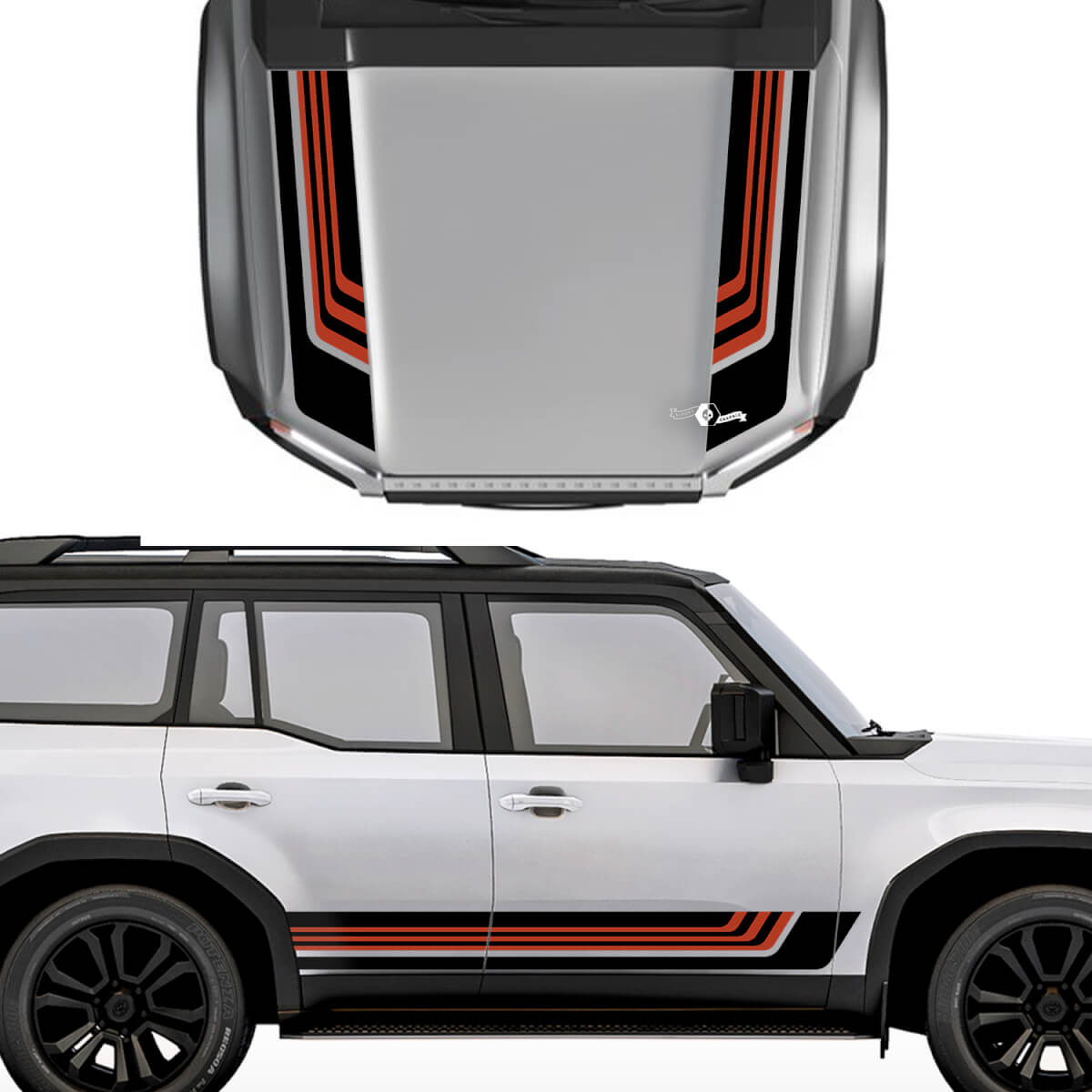Toyota Land Cruiser Prado motorkap en zijkanten strepen Vintage retro stijl stickers sticker - vinyl grafische kit 2
