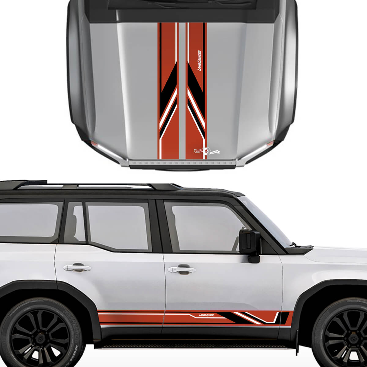 Toyota Land Cruiser Prado motorkap en zijkanten strepen Sport stijl stickers Sticker - Vinyl Grafische Kit 2
