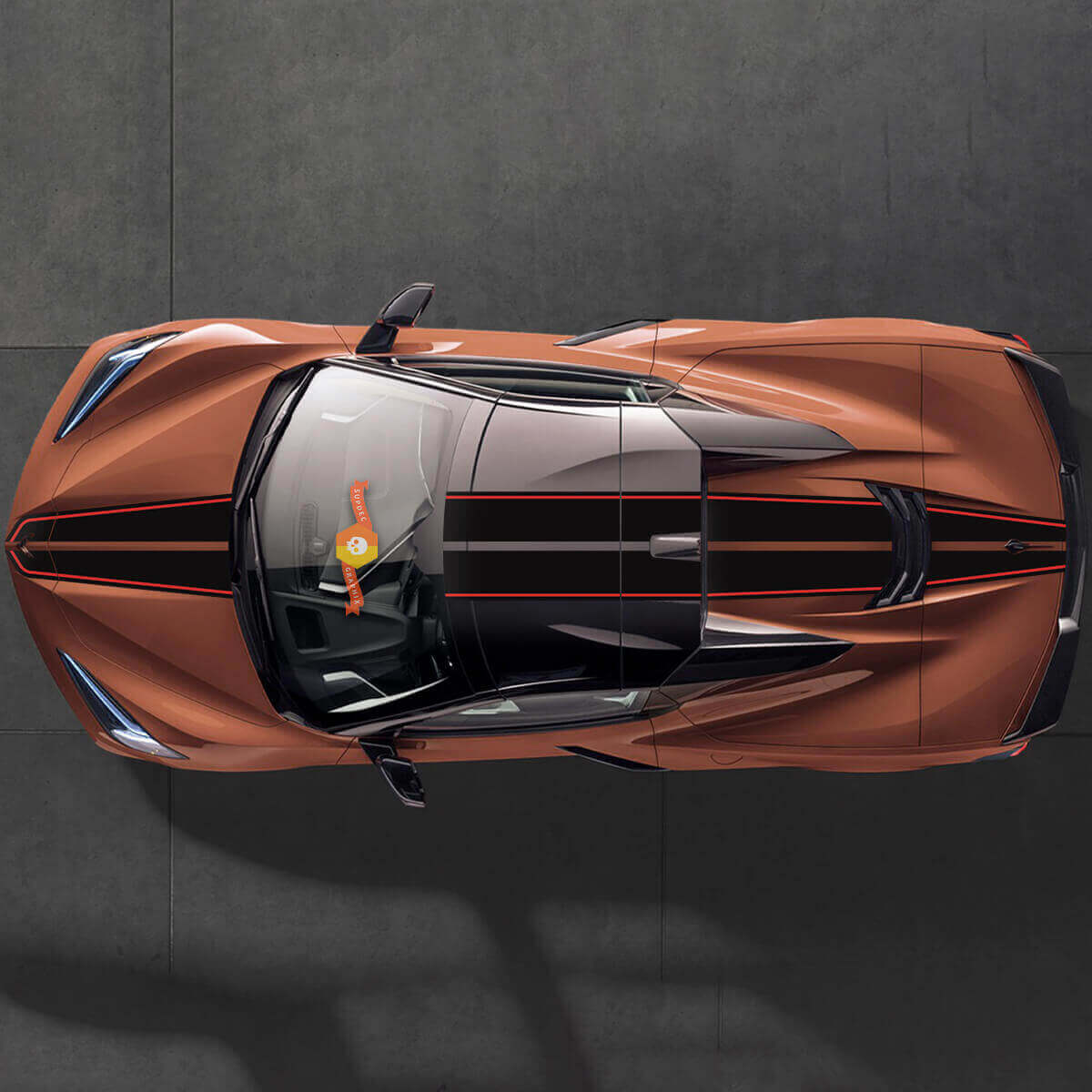 Chevrolet Corvette C8 Stingray Eray Z06-modellen Motorkapdak Achterstrepen Corvette dubbele sticker met volledige lengte Strepen
