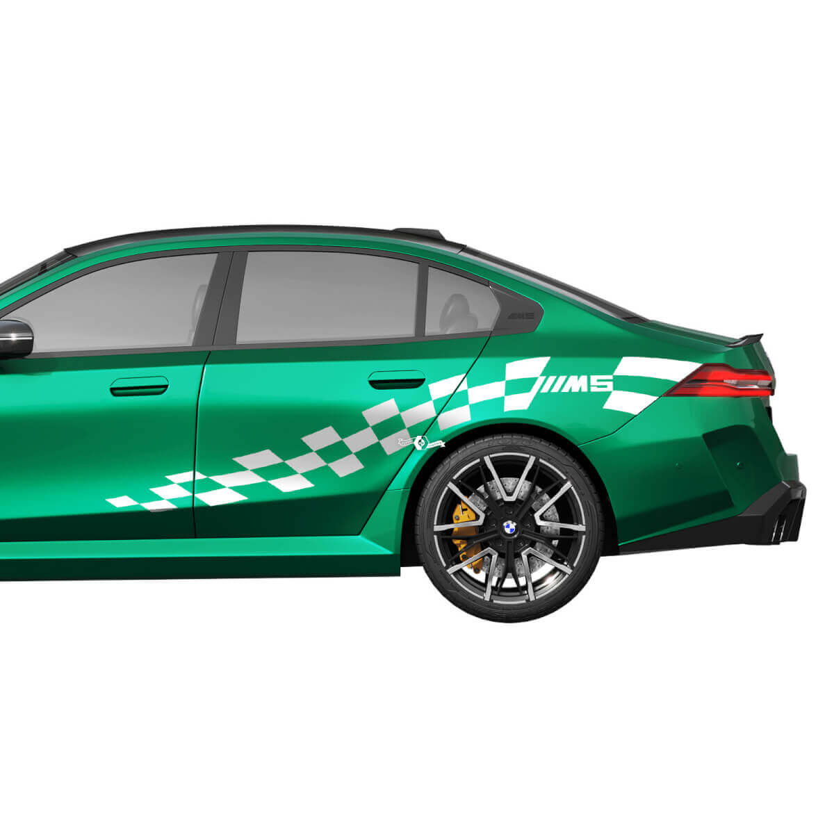 Zijkant M5 geruite racestickerset voor BMW 5-serie G60 M5 G90 - SupDec Graphix vinylstickers
