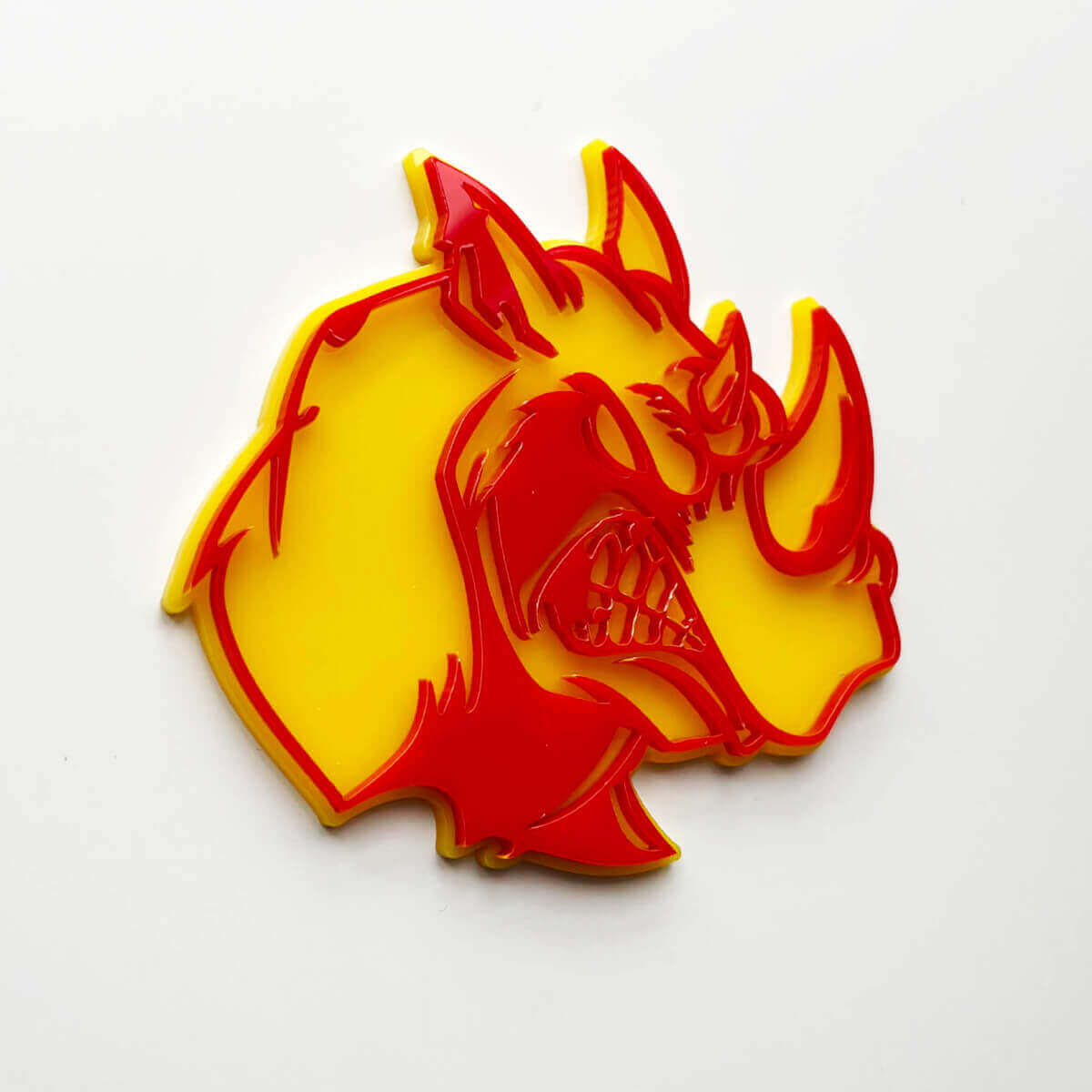 3D Rhino Angry Logo Badge - Aangepast spatbordembleem voor auto's, vrachtwagens en SUV's rood versus geel
