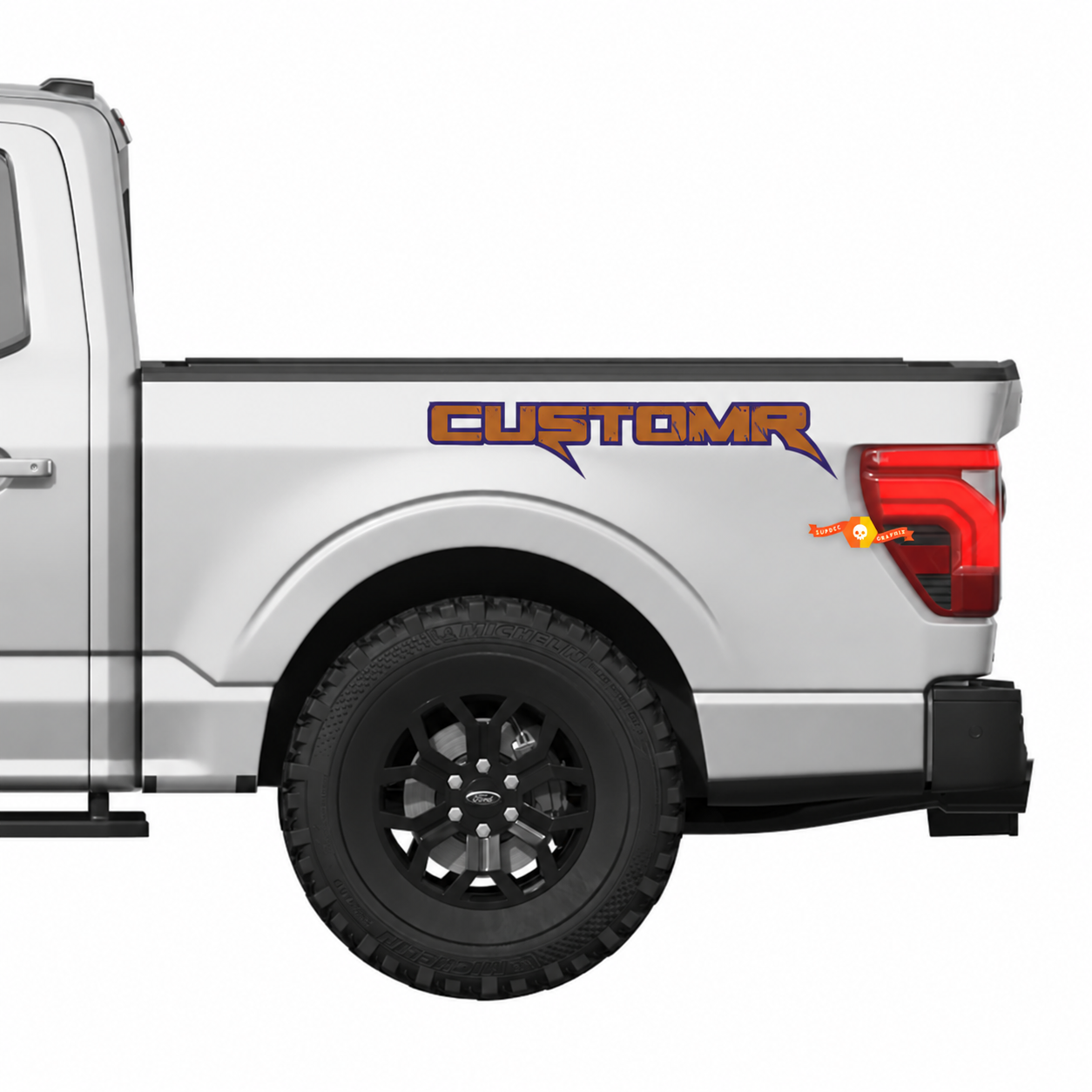 CUSTOMR Distressed Outline Bed Lettering Pair Laadbakzijde Vinylsticker voor Ford F-150