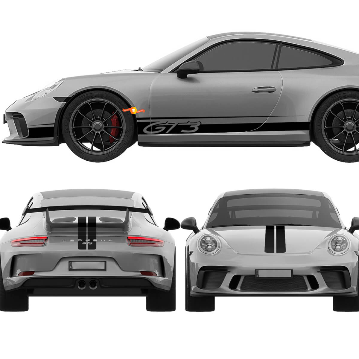 Porsche 911 GT3 strepen zijkanten Hood Trunk Kit - aangepaste vinyl sticker graphics
