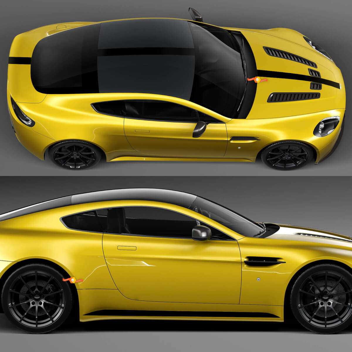 Full Body Aston Martin V8 Vantage Coupe F1 Stripe Hood Dak Kofferbak Vinyl Decals Stickers
