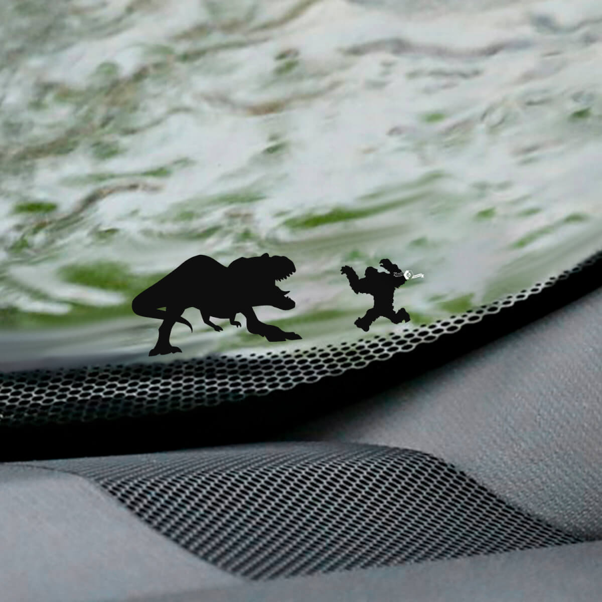 T-Rex en Yeti Bigfoot voorruit Easter Egg hoeksticker - aangepaste vinylafbeelding
