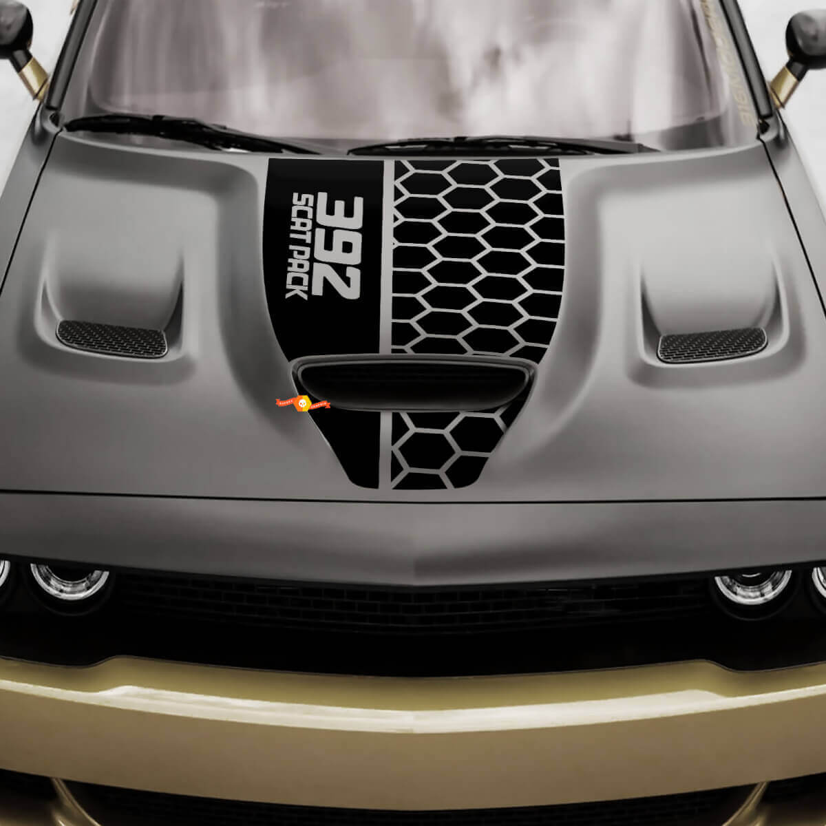 Honeycomb motorkap vinyl racesticker voor Dodge Challenger of Charger