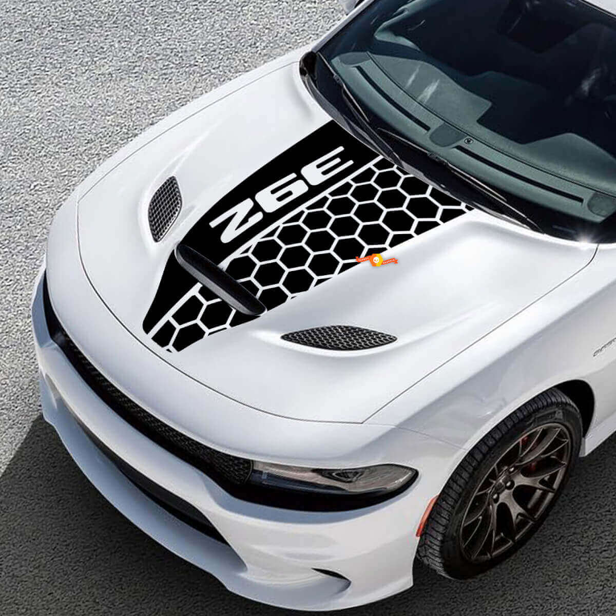 Honeycomb motorkap vinyl race sticker 2 voor Dodge Challenger of Charger