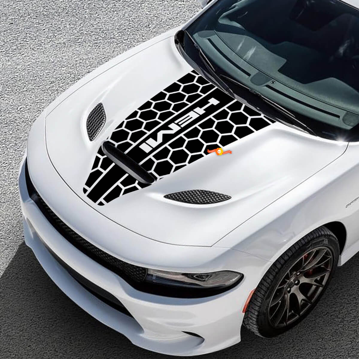 Kap Dodge Hemi Honeycomb Challenger of Charger Hemi Vinyl Racing sticker
