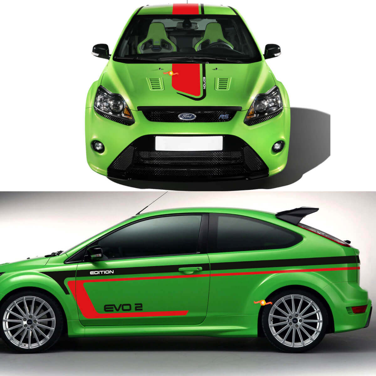 Ford Focus RS Edition EVO 2 zijkap carrosseriestickers, stickers, grafische kit
