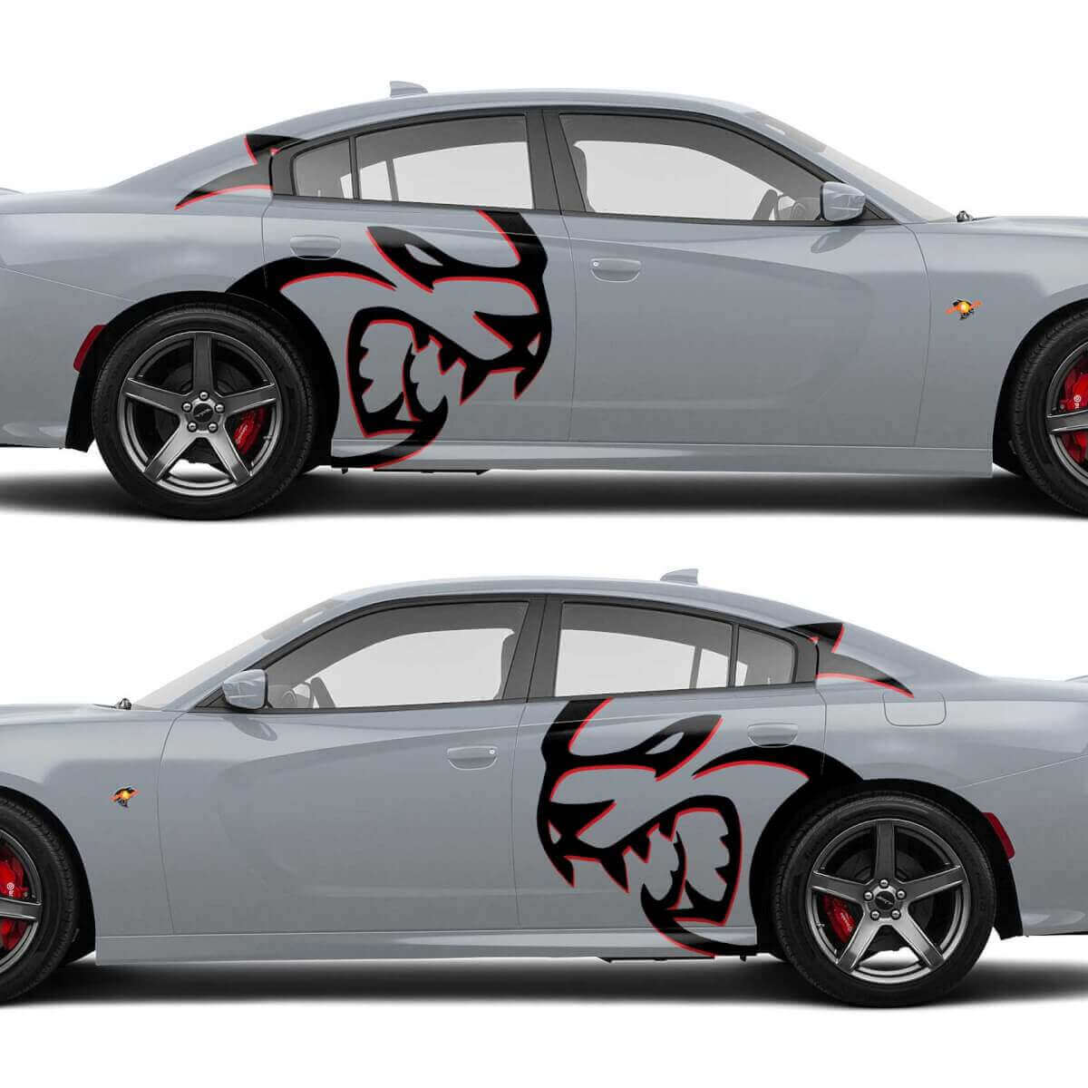 Enorme twee kleuren Hellcat zijstickers voor Dodge Challenger of Charger
